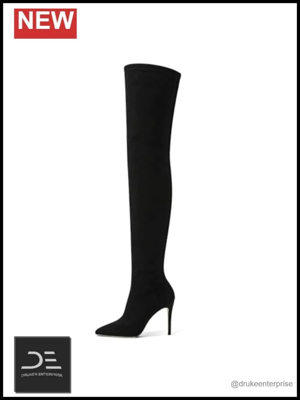 Over the Knee Boots Women Stiletto Heel Pointed Toe Faux Suede Side Zipper